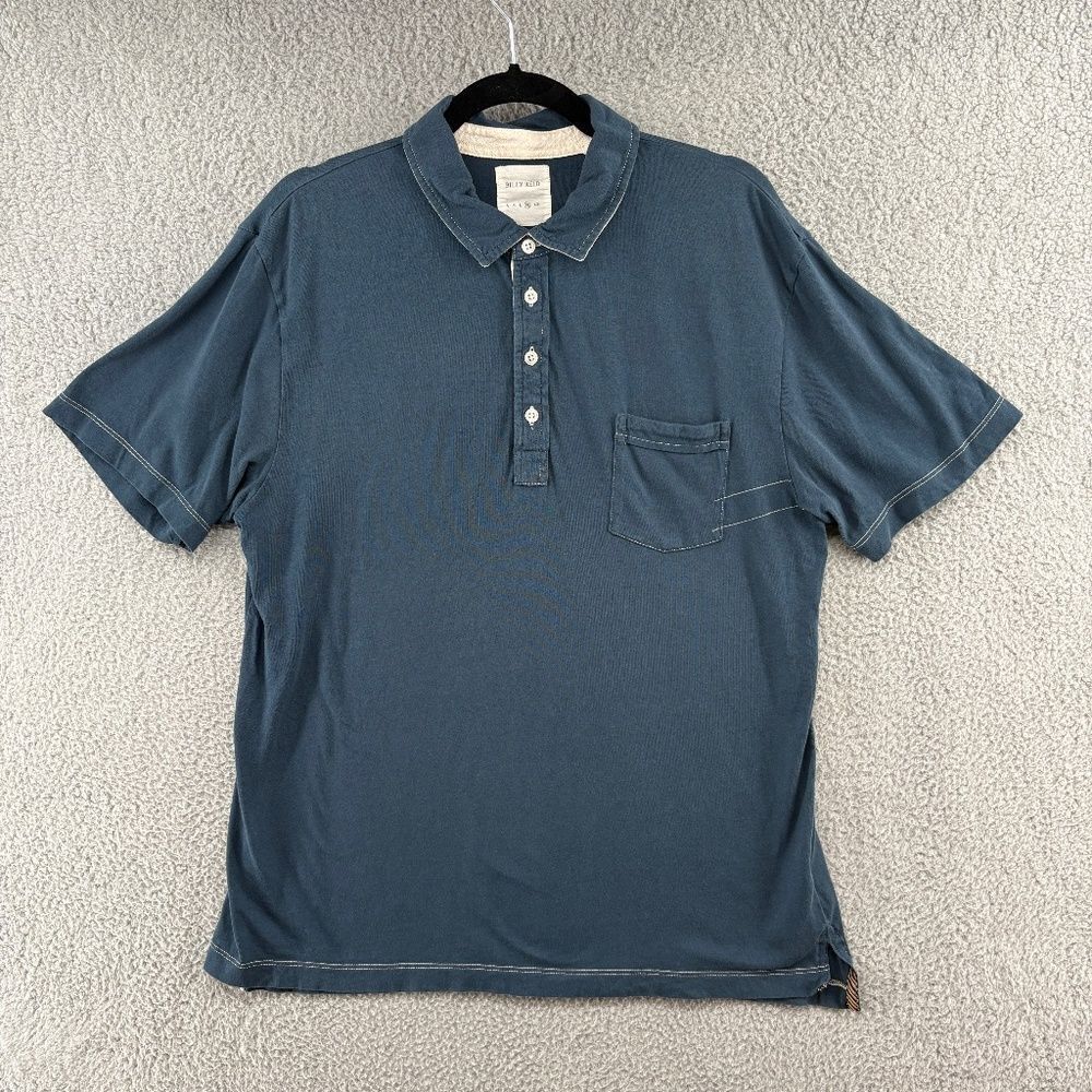 Billy Reid Garment Dyed Polo Shirt Mens XL Blue 100% Cotton Short Sleeve